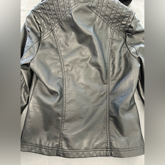 Maralyn & Me Black Faux Leather Jacket with Hood - Picture 10 of 14